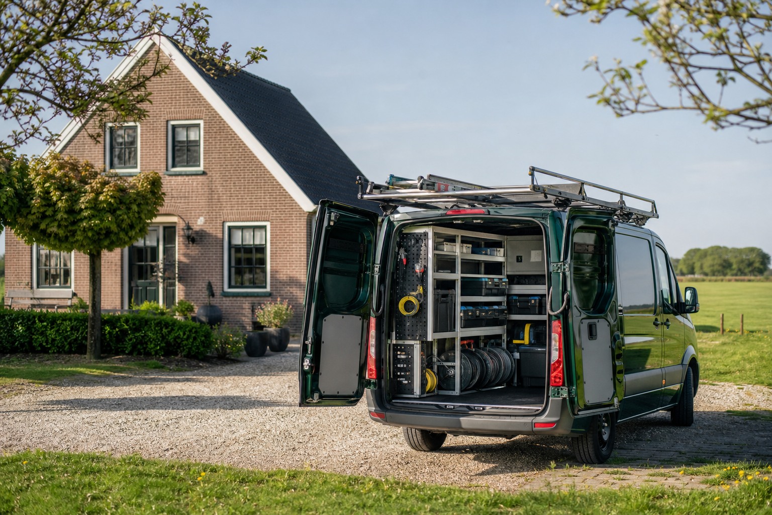 Illustratieve weergave van een ingerichte servicebus bij een woning